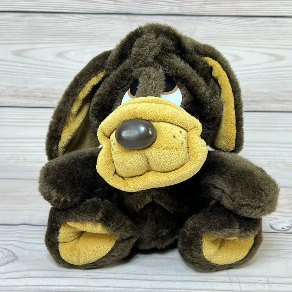 Vintage 70s Puppy Hound Dog Plush Brown 8” Sad Eyes Floppy Ears Stuffed Animal